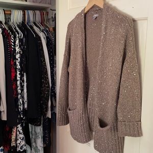 J.Jill Soft Brown and Gold Sequin Cardigan